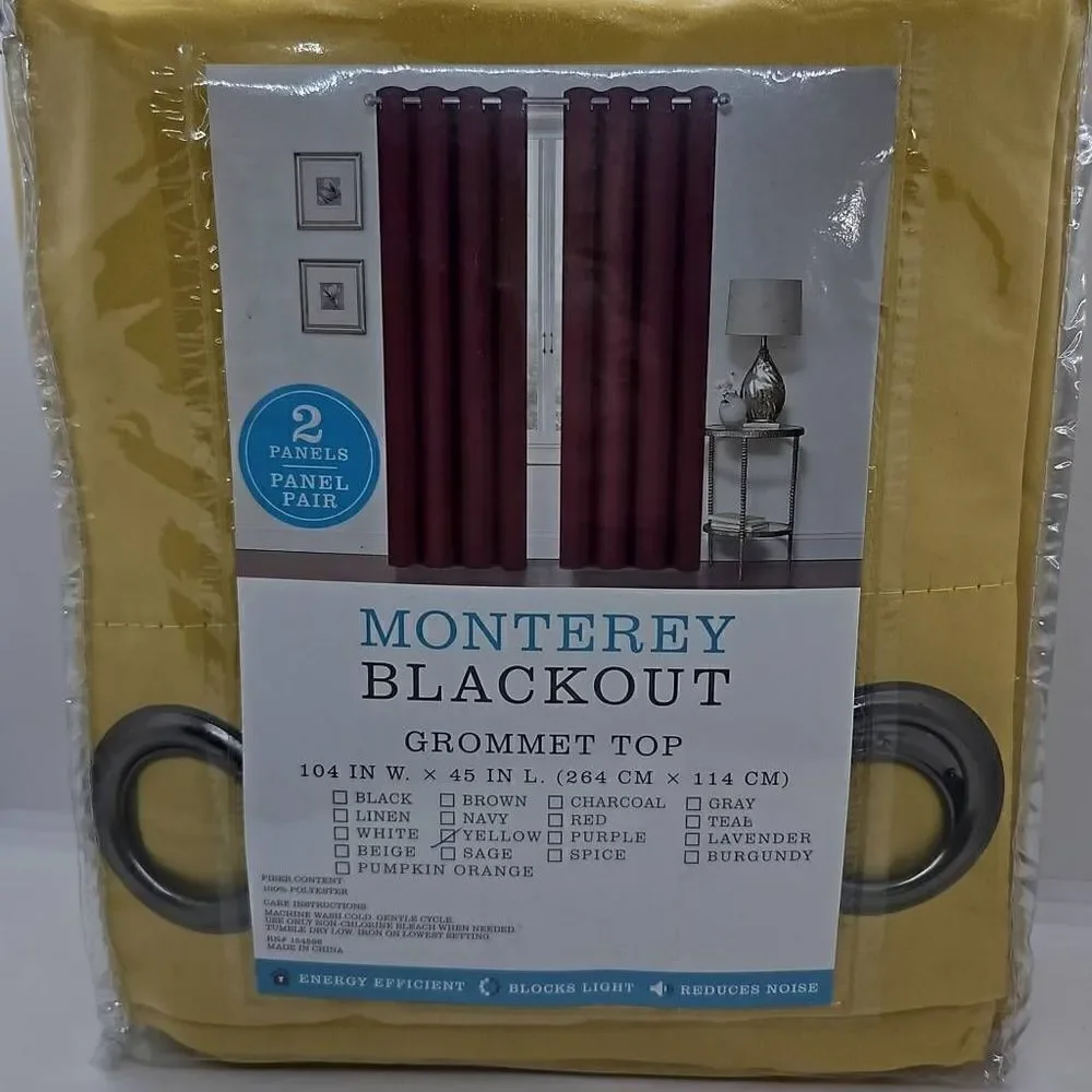 Yellow Curtains 104W x 45L Long Grommet Top 2 Panel